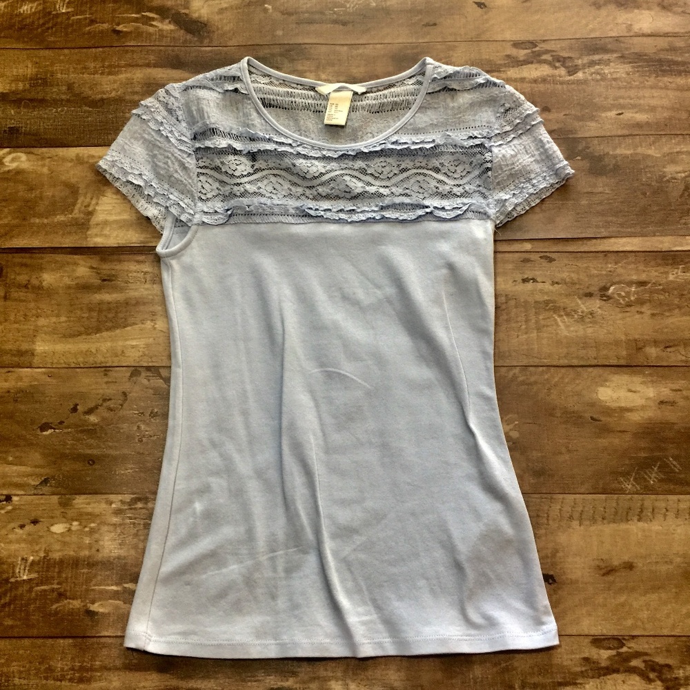 H&M lace top in baby blue - EUC ;)